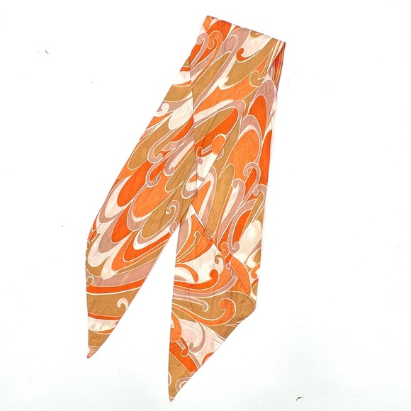 Vintage 1960s Abstract Art Deco Style Mod Retro Orange Twilly Scarf - Picture 2 of 2